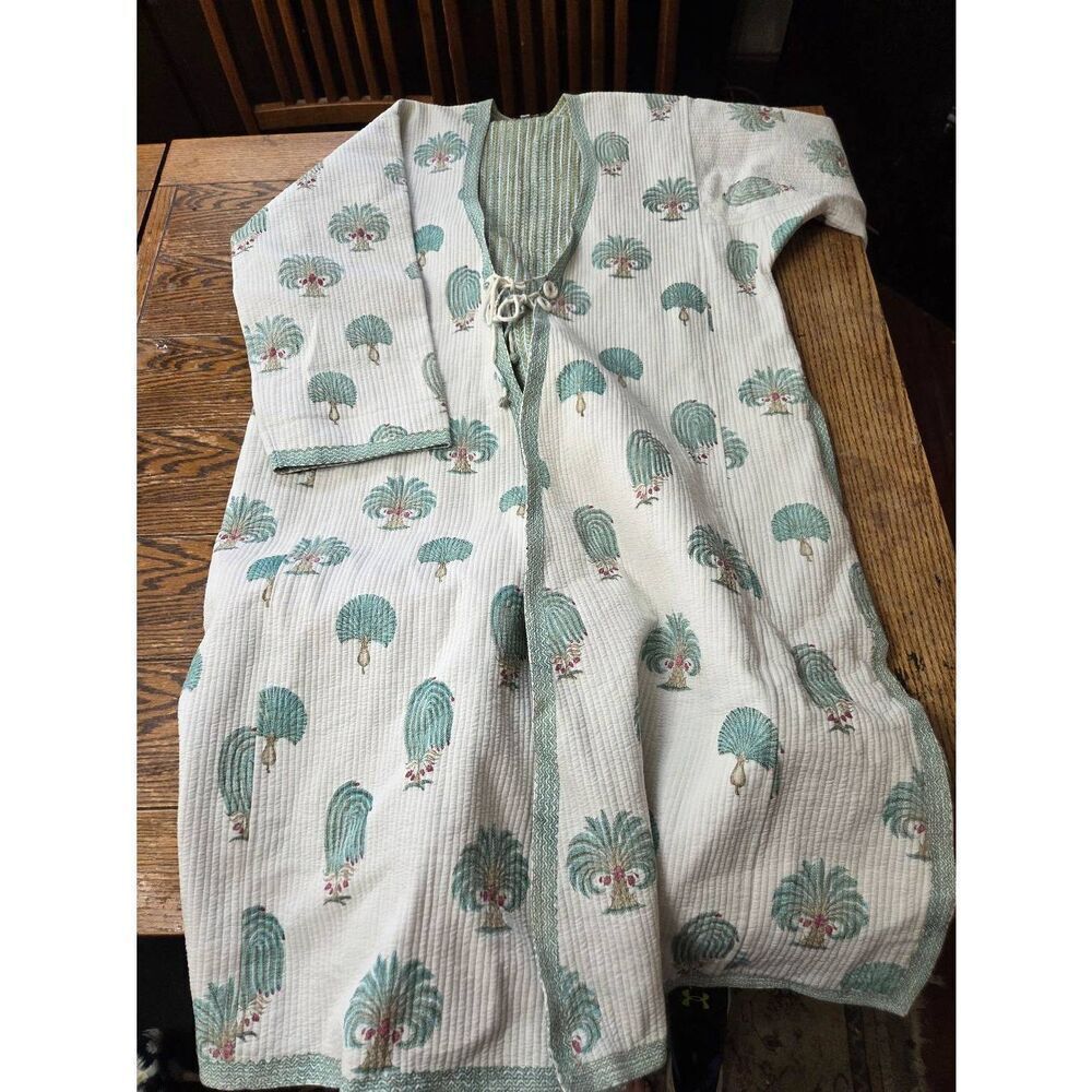 Roberta Roller Rabbit quilted long kimono jacket sz Large